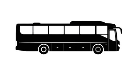 Black Silhouette of a Modern Coach Bus with Large Windows.