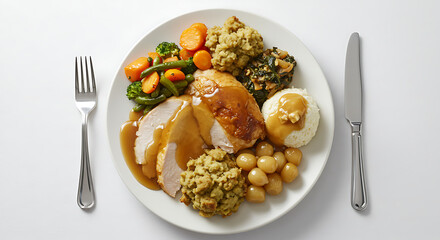 Delicious Thanksgiving Dinner Plate With Turkey And All The Sides