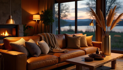 living room with a fireplace