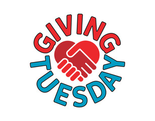 Giving Tuesday logo design featuring a heart and handshake.