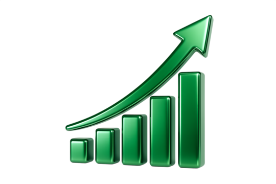 Glossy Green Graph with Arrow Showing Upward Trend Isolated on Background