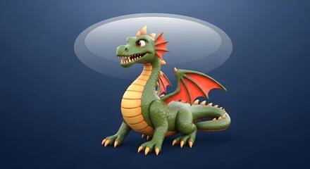 Obraz premium Green Dragon Sitting Cartoon Character
