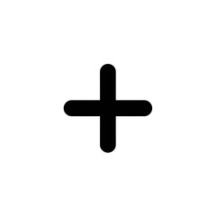 Obraz premium A bold, black plus sign symbol centered on a white background.