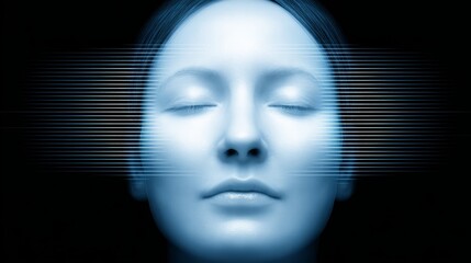 Abstract portrait, woman's face with emanating lines artistic representation of emotions, energy, and connection.