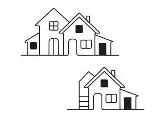 Continuous line art House. Containing house, family, home, building and more. Vector Modern Illustration