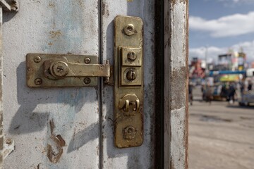 Close Up Of Aged Metal Door Lock Mechanism