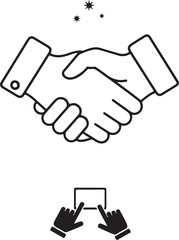 Obraz premium Handshake icon with stars and clicking fingers Keywords: handshake, agreement, business