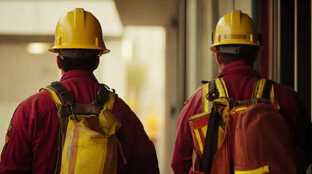 Workers wearing protective suits, gas masks and respirators, underground tunnels, contamination control, hazardous environments, industrial risk management, emergencies and chemical safety.