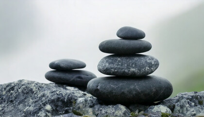 Generated imagStones stacked on top of each other. Stone pyramid. In nature. A symbol of peace and balance.e