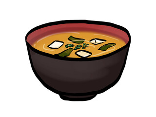 味噌汁のイラスト （筆タッチ） シンプル 朝食 /  Miso Soup in Japanese Brush Style Illustration	