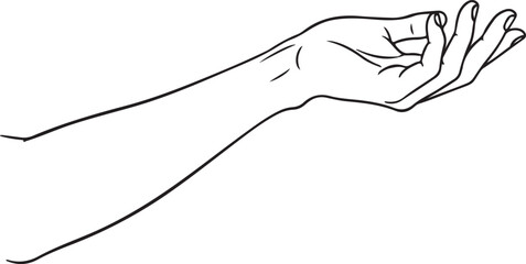 Open hand reaching out line art palm fingers