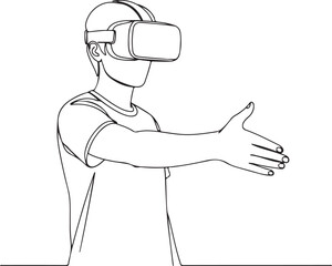 Person Wearing VR Headset Reaching Out Hand virtual reality