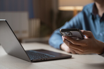 Using smartphone social media concept. Mobile internet banking. Typing online community post, Chat, Comment. Online shopping payment. Artificial intelligence technology.