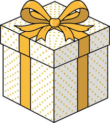 Vector vector art of gift box with yellow ribbon and bow transparent background