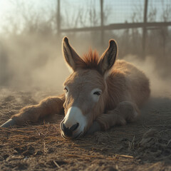 Fototapeta premium Donkey laying in the sun.