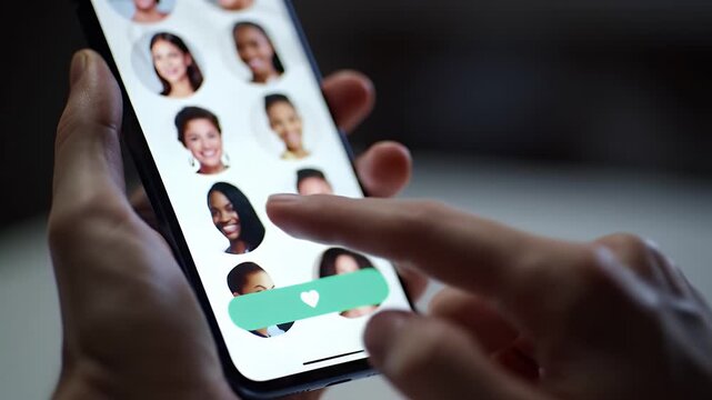 Hands Using Mobile Dating App Interface