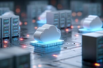 3D render of a cloud computing server network