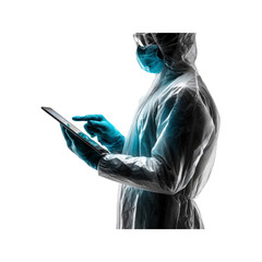 Healthcare Professional Using Tablet in Protective Gear - Pandemic Response