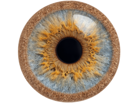 Detailed close up of a human iris brown gold blue eye, Isolated On White Background, Png Transparent