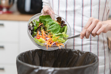 Food waste environment concept, people throwing food garbage into bin prepare to decompose.