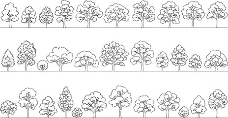 Vector vector art of collection of handdrawn tree illustrations in a simple sketch style transparent background © SampaRani
