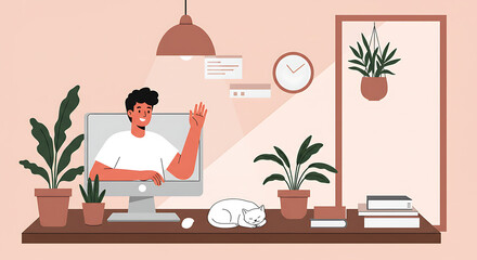 Man Video Conferencing from Home Office