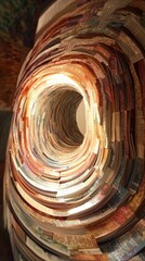 A Tunnel of Curved Paper Pages With Text