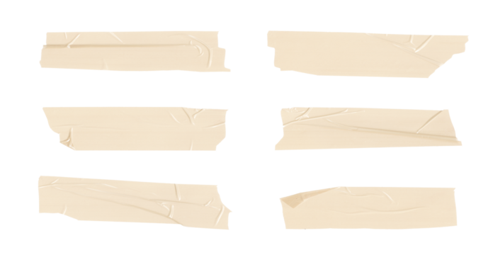 Gray adhesive tape set isolated on a transparent PNG background. Torn masking tape, paper sticker with ripped edges. Realistic scotch template mockup for labels, messages, text, and design elements. - Powered by Adobe