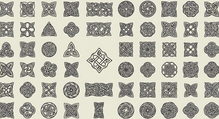 Detailed collection of intricately designed Celtic knot patterns in a seamlessly repeating