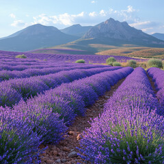 Lavender fields in the mountains of Provence, France.