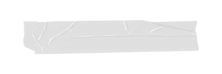 Transparent Adhesive Tape Strip Isolated Realistic Crumpled Sticky Duct Masking Tape Piece on White Background.