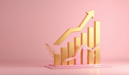 Gold and pink bar graph on a pastel pink background