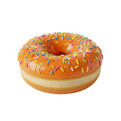 Delicious Orange Frosted Donut with Colorful Sprinkles - Isolated on Transparent Background