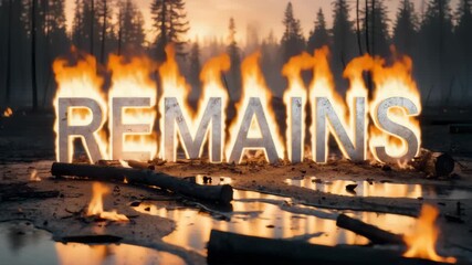 REMAINS Letters Engulfed In Flames In Charred Forest - Powered by Adobe