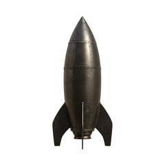 Retro Sci-Fi Rocket Ship, Vintage Spacecraft, Metallic Design, Isolated on Transparent Background - 