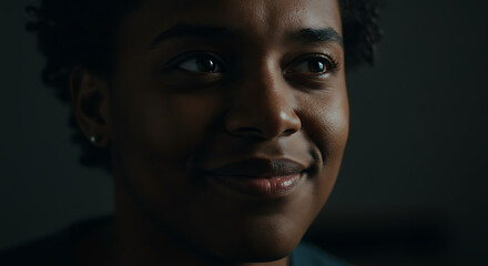 Close Up Portrait Of A Young African American Woman With A Gentle Smile
