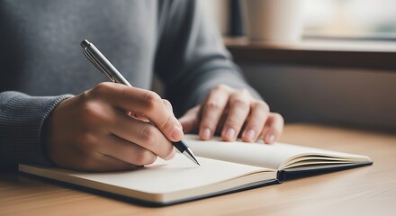 Person Writing in a Notebook.