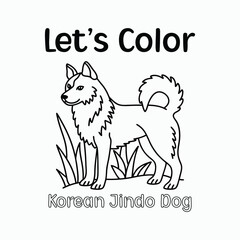 Naklejka premium Korean Jindo Dog Coloring Page Outline Drawing Vector Illustration.