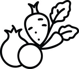 Elegant golden outline of radish, turnip, and potato on a dark background.