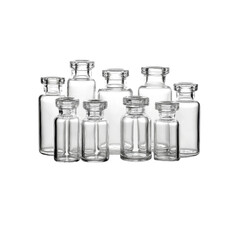 Collection of Empty Clear Glass Vials and Bottles of Various Sizes
