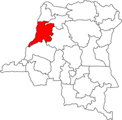 A vector map of the Democratic Republic of Congo highlighting the Équateur province. Ideal for geographical studies, environmental reports, and presentations.

