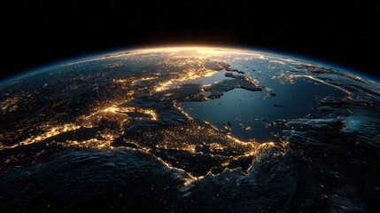 Fototapeta premium Earth from Space - City Lights Illuminate the Night.