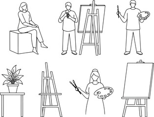 Vector vector art of artist and art supplies, transparent background