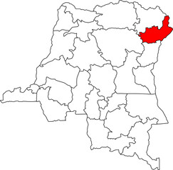 Fototapeta premium A clean, professional vector map of the Democratic Republic of the Congo with the Ituri province highlighted. Great for presentations, reports, and visualizing regional data.
