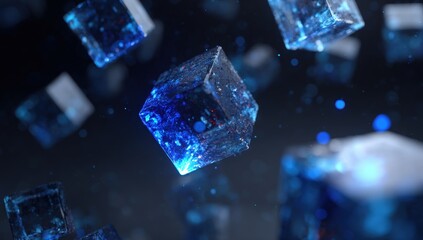 Abstract digital cubes in motion.  A vibrant display of blue