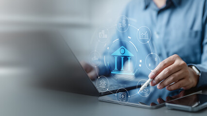 Banking service concept. Online banking money transfer. Deposit money finance. Transaction investment financial. Online payment technology.