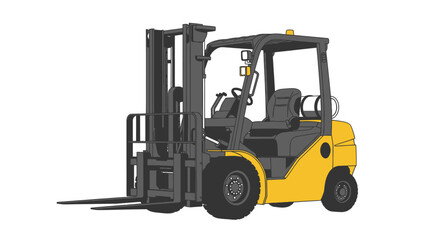 Yellow Forklift Truck with Black Wheels and Mast.