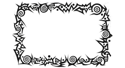 Striking black tribal border design with sharp edges and swirling patterns for dynamic framing