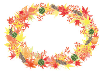 Watercolor-style autumn leaves wreath 01