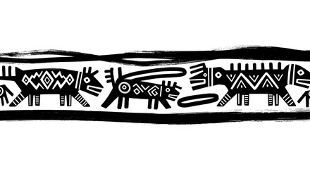 Bold black and white tribal animal pattern with abstract brush strokes, perfect for cultural designs